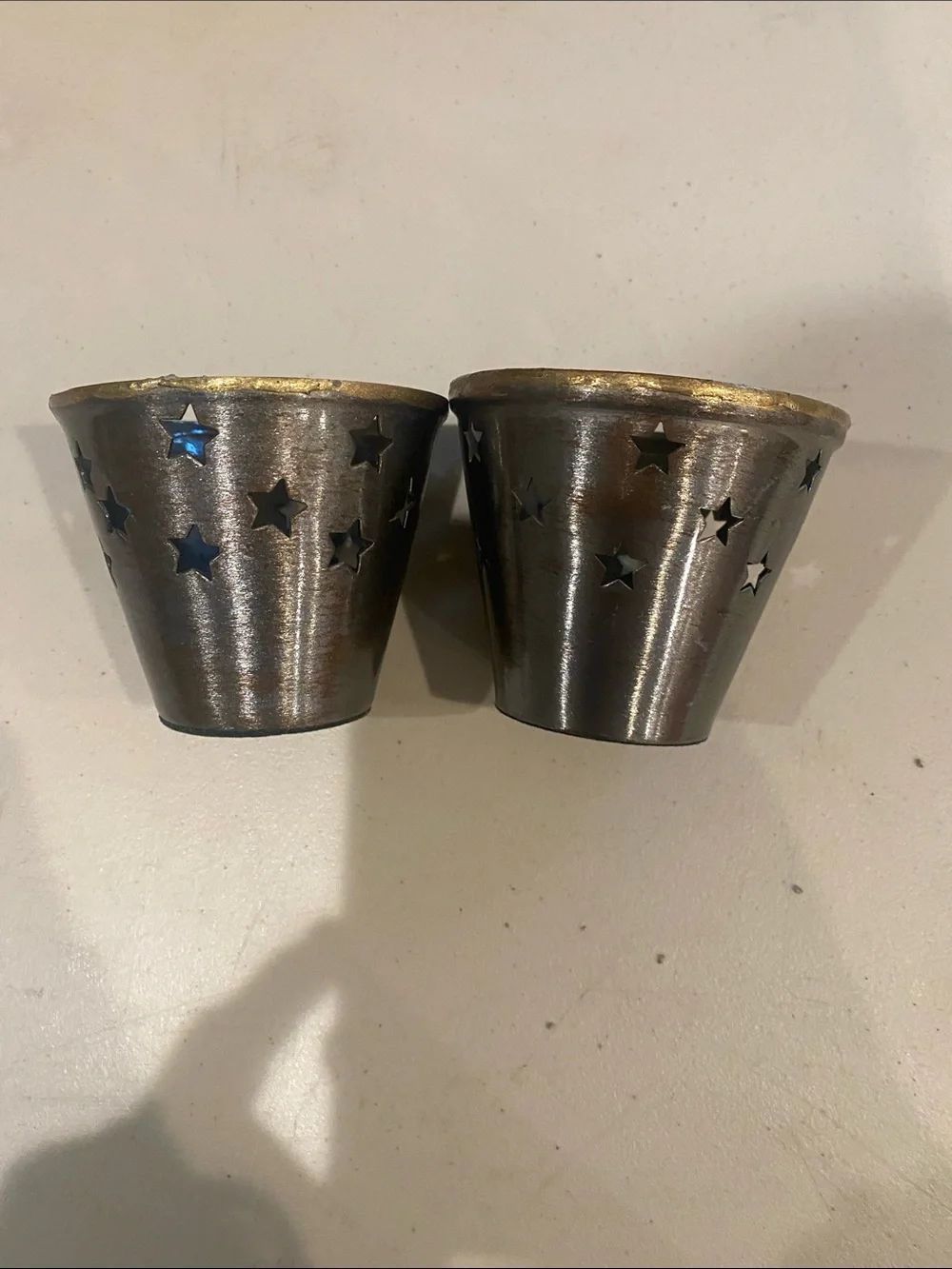 Vintage bundle (2) Pier 1 Imports candle holder star cutout brushed metal